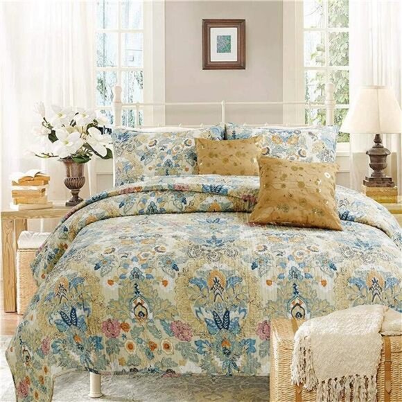 Cozy Line Home Fashions Luxury Classic Bedding Quilt Set, 100% Cotton Beige - Picture 1 of 7